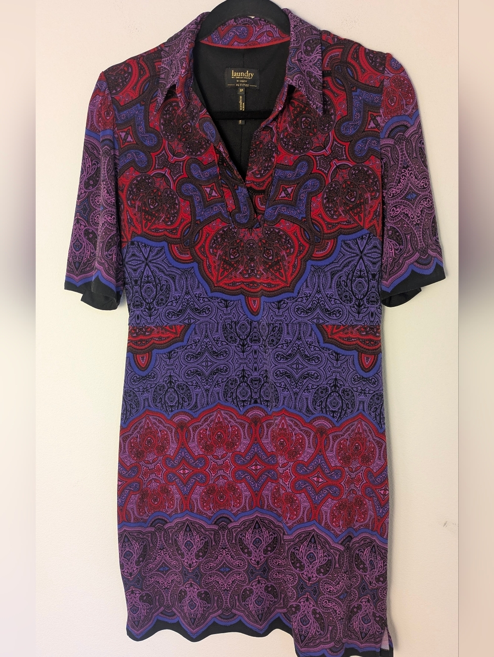 Laundry Paisley Fully Lined Short Sleeved Stretchy Mini Dress Cherry Sz S P EUC - Picture 4 of 11